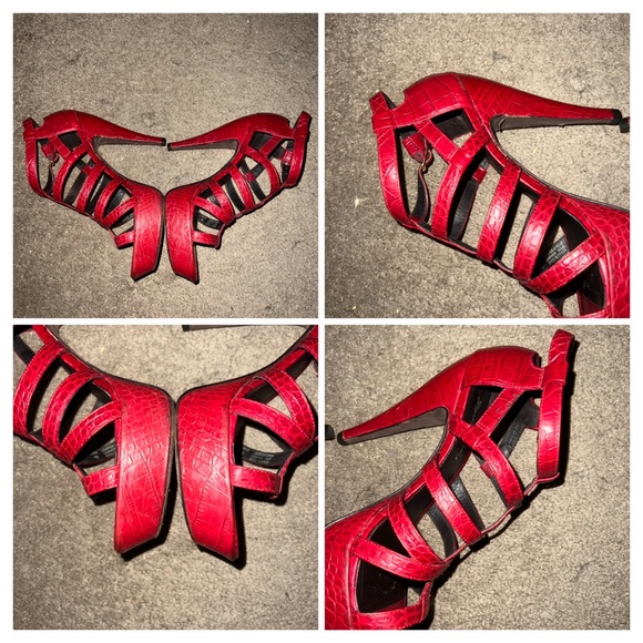 Elizabeth and James Red Manic Crocodile-effect Leather Sandals